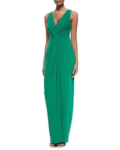 Halston Heritage Twist Front Sleeveless Jersey Gown