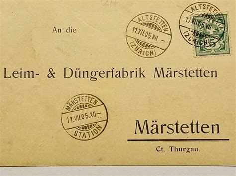 1905 Vordruck Karte ALTSTETTEN nach MÄRSTETTEN Düngerfabrik Kaufen