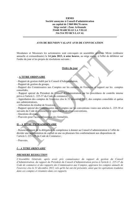 PDF avis de convocation conseil d administration PDF Télécharger Download