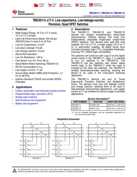 Tmux Datasheet Pdf Precision Quad Spst Switches