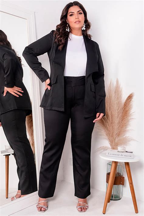 Max Blazer Plus Size Preto Alfaiataria Vk Moda Plus Size