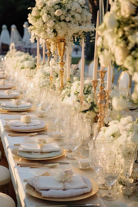 Mesa De Bodas Adornada Con Un Rico Y Opulento Arreglo Que Irradia