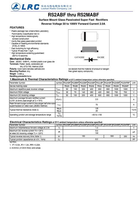 Rs Mpbf Datasheet Surface Mount Glass Passivated Super Fast Rectifiers