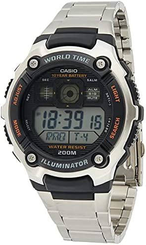 Casio Mens Quartz Watch Digital Display And Stainless Steel Strap Ae