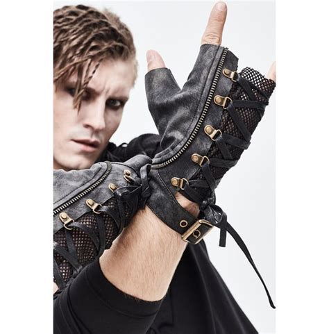 Gothic Criss Cross Straps Buckled Fingerless Gloves Thinkers Clothing Cross Straps