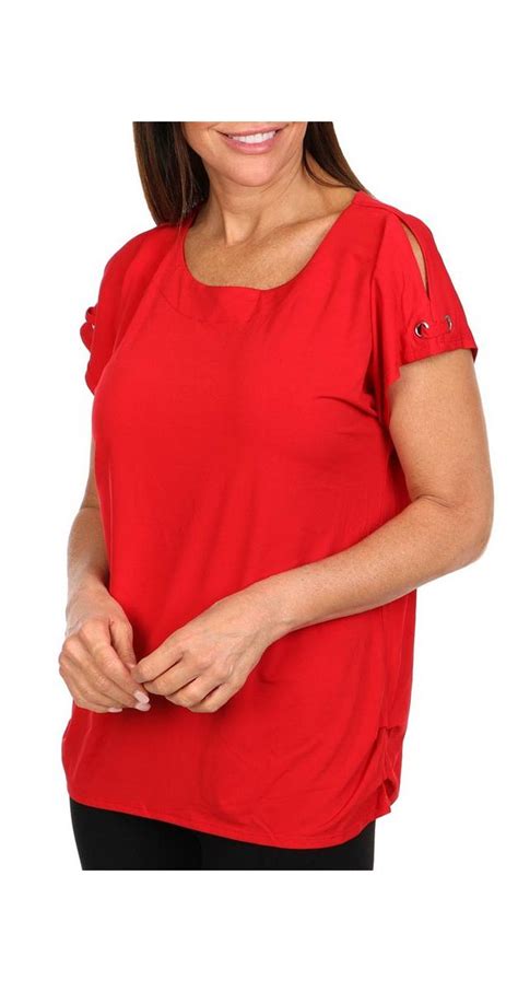 Womens Grommet Split Sleeve Top Red Burkes Outlet