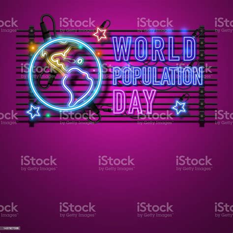 World Population Day Earth Neon Design Stock Illustration Download Image Now Day Demography