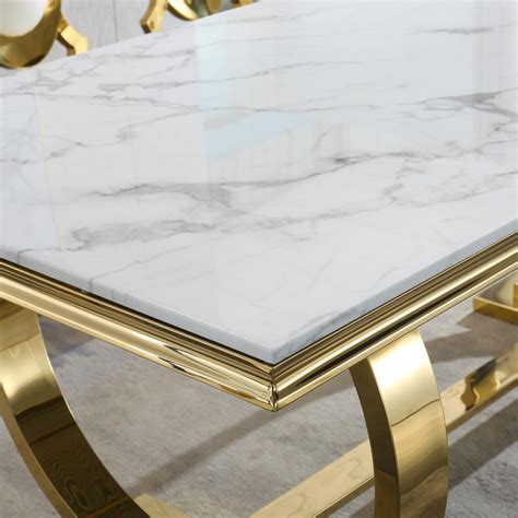 SSLine Modern White Marble Dining Table For 6 8 Rectangle 70 Faux