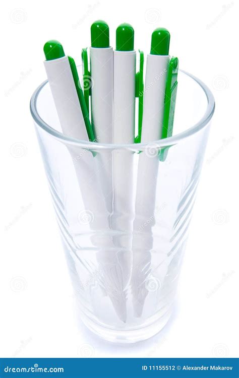 Green Pens In A Glass Stock Photo Image Of Line Draw 11155512