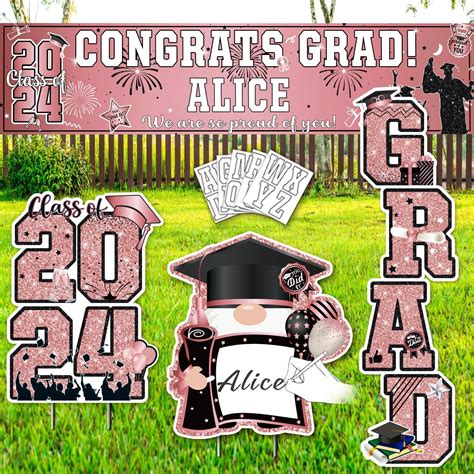 Graduation Yard Signs Class Of 2024 Pink Rose Gold