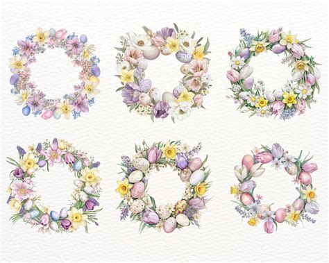 Watercolor Easter Wreath Clipart Spring Flower And Eggs Png Easter