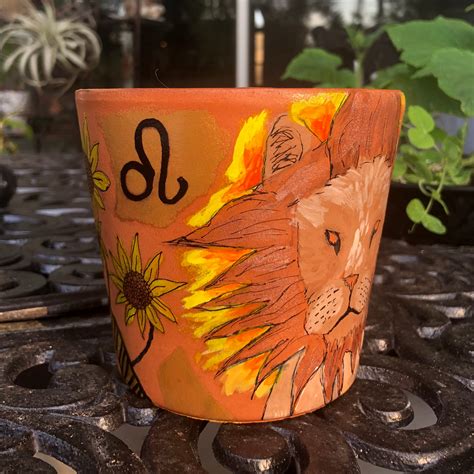 Plant Pot Planter Hand Painted Zodiac Leo Astrology Etsy