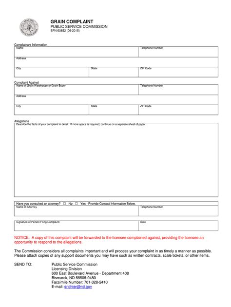 Fillable Online Psc Nd Grain Complaint Form Psc Nd Fax Email Print