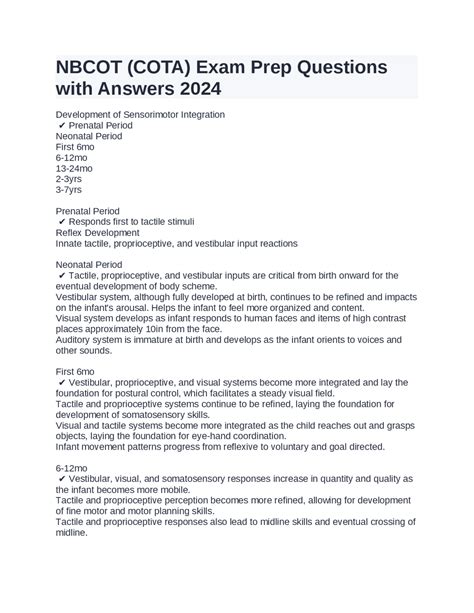 NBCOT COTA Exam Prep Questions With Answers 2024 Exams Medicine