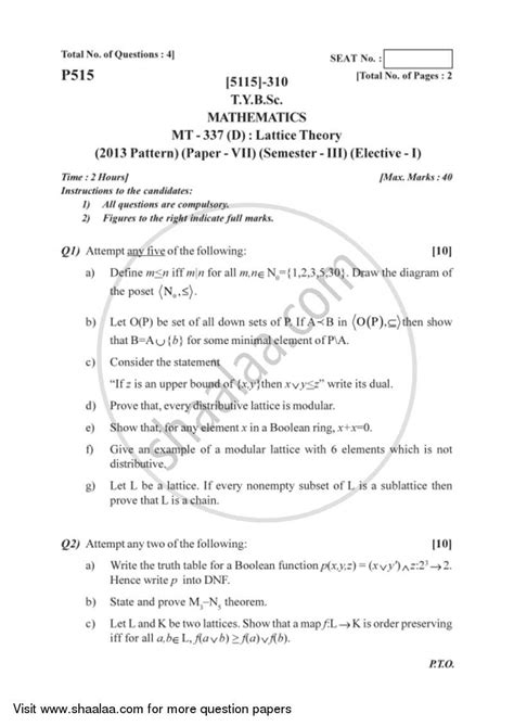 Lattice Theory B Sc Mathematics Semester Tybsc