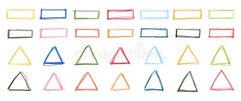 Hand Drawn Colorful Rectangles And Triangles Written By Colored Pencil