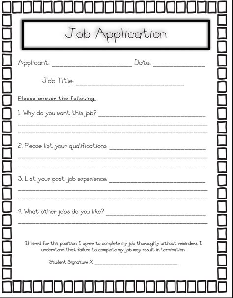 Job Application Worksheets For Highschool Students