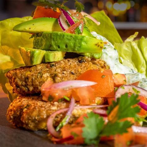 Naked Veg Burger With A Lettuce Cup Avo Tomato Salsa Tzatziki