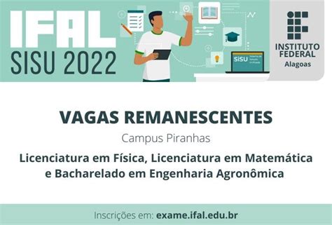 Campus Piranhas Abre Novo Processo Seletivo Para Vagas Remanescentes Em