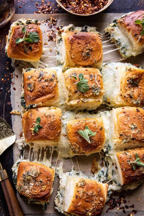 Pull Apart Garlic Butter Spinach And Artichoke Dip Sliders Recipe Half Baked Harvest