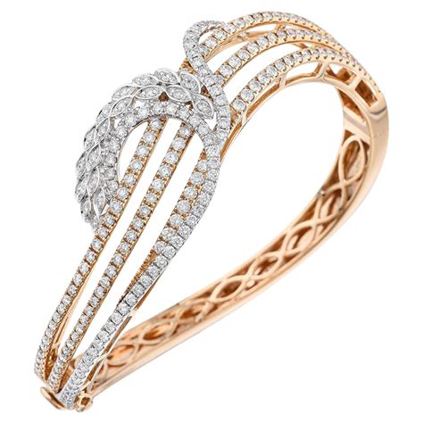 Diamond 18 Karat Two Tone Gold Bangle For Sale At 1stdibs Diamond