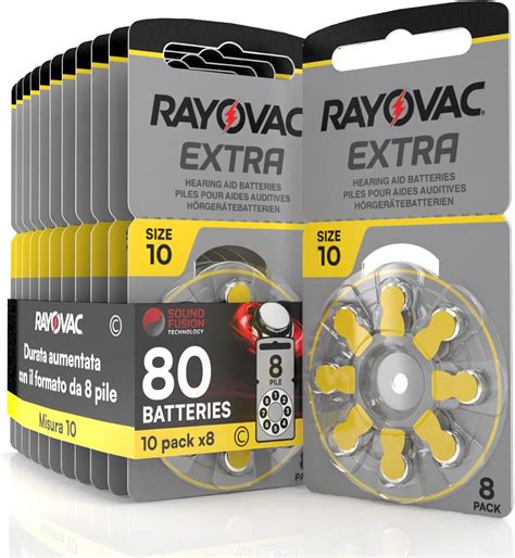 80 Hearing Aid Batteries Rayovac Extra 10 10x8 Pack PR70 Yellow Size