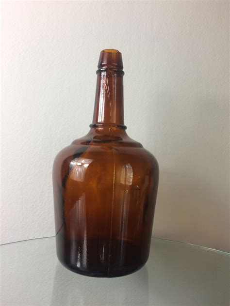 Large Antique Amber Brown Glass Bottle Signed Etsy