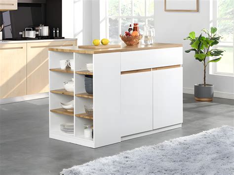 Ilot Central De Cuisine Contemporain Mdf L Cm Blanc Et Naturel