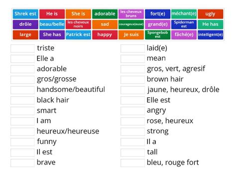 Les Adjectifs Match Up