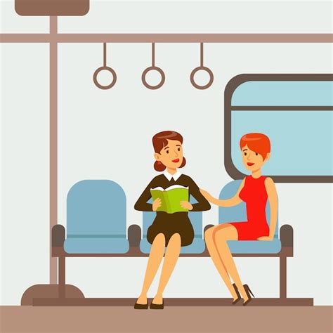 Premium Vector Two Women Sitting In Metro Train Car