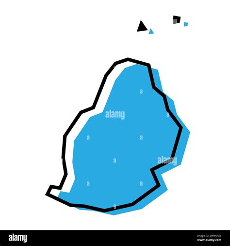 Mauritius Country Simplified Map Blue Silhouette With Thick Black Contour Outline Isolated On