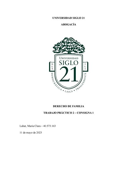 Parte Tp D De Familia Universidad Siglo Abogac A Derecho De