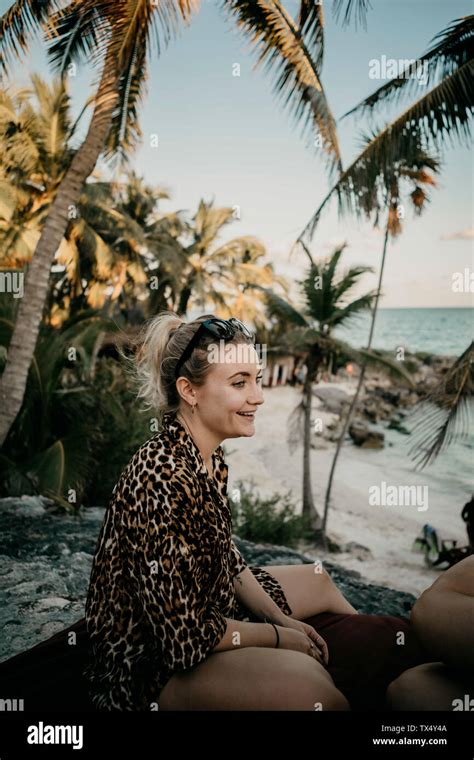 Mexico Quintana Roo Tulum Portrait Of Smiling Young Woman Relaxing