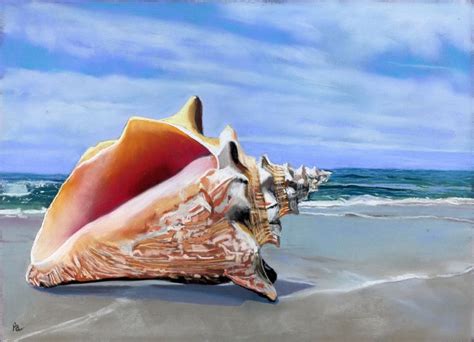 Conch Shell On The Beach Pastel Painting Original Art Painting By Ria