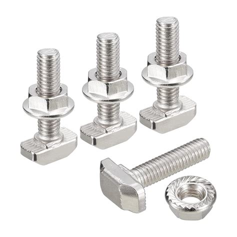 Uxcell M6x25mm T Slot Drop In Bolt And M6 Hexagon Flange Nut Set 10