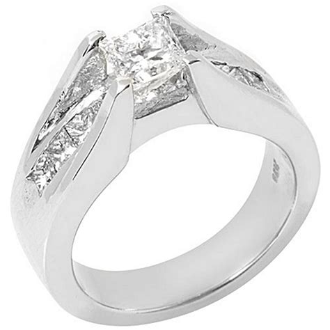 14k White Gold 1 70 Carats Princess Cut Tension Set Diamond Engagement Ring