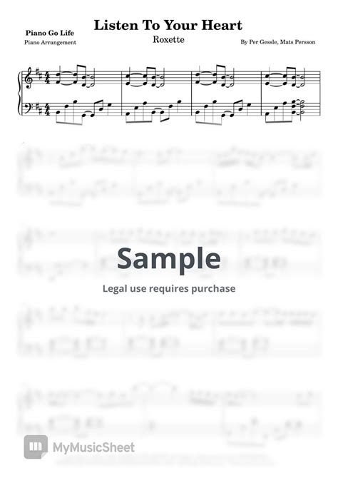 Roxette Listen To Your Heart 악보 by Piano Go Life