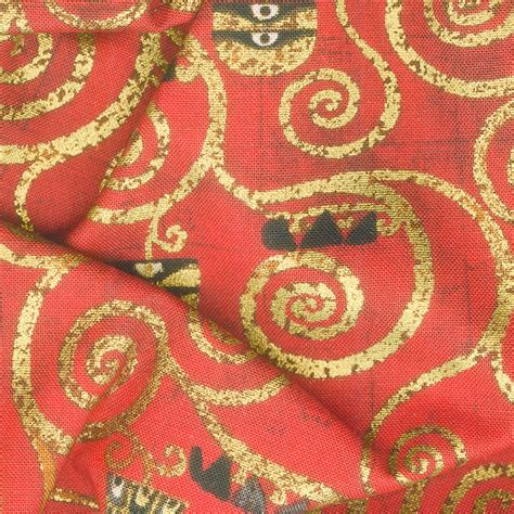 Gustav Klimt Swirls Red Metallic Yardage