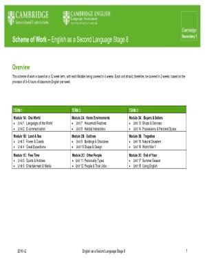 Fillable Online English As A Second Language Stage 8 Scheme Of Work