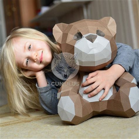 Teddy Bear Papercraft 3D SVG DXF Pdf DIY Low Poly Paper Crafts Decor