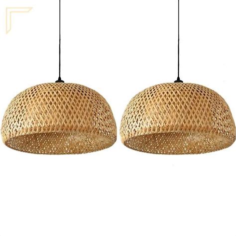 2 Pendente Bambu Fibra Natural Artesanal 45 Cm Palha Nat23 Acende A