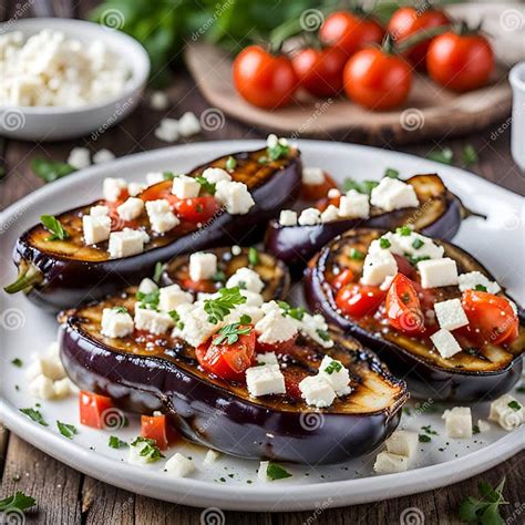 Mediterranean Baked Eggplant With Tomato And Feta Stock Illustration
