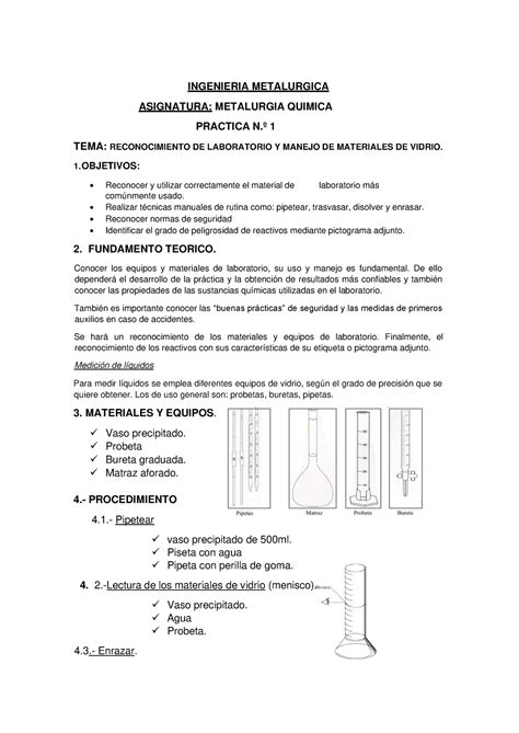 Reconocimiento De Laboratorio Ingenieria Metalurgica Asignatura