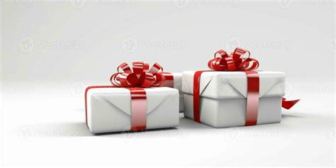 White Gift Boxes with Red Ribbon on White Studio Background. Generative ...