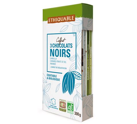 Coffret 3 chocolats noirs bio à inclusions issus du commerce équitable