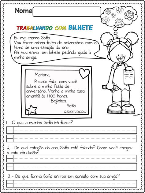 Atividade Genero Textual Bilhete Ano Edukita