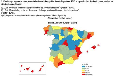 Lyceo Hispánico Ejercicio Práctico De Geografía De España N º 58 Mapa De La Densidad De