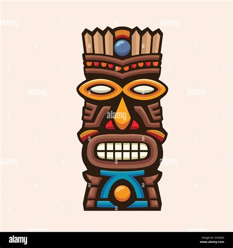 Colorful Hand Drawn Tiki Tribal Wooden Mask Vector Illustration Design Element For Emblem Sign