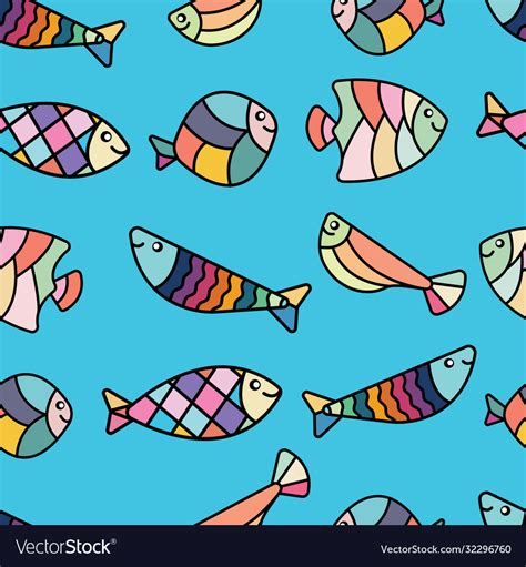 Colorful Cute And Simple Fish Seamless Pattern Vector Image