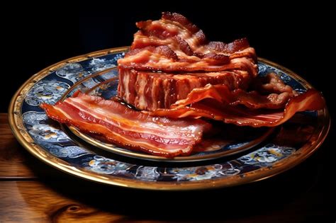Bacon On A Plate Fresh Bacon Premium Ai Generated Image